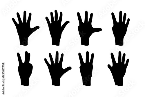 set of hand gestures black silhouette vector illustration