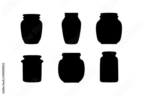 set of jar containers black silhouette vector illustration