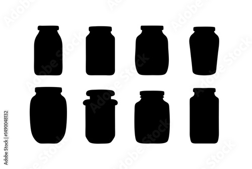 set of jar containers black silhouette vector illustration
