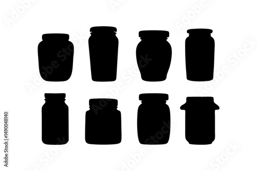 set of jar containers black silhouette vector illustration