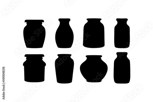 set of jar containers black silhouette vector illustration