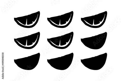 set of citrus wedges black silhouette vector illustration