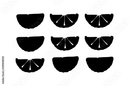set of citrus wedges black silhouette vector illustration
