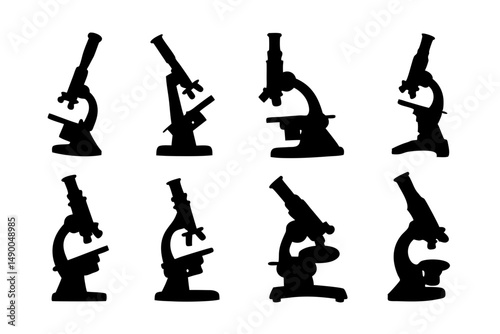 set of microscope icons black silhouette vector illustration