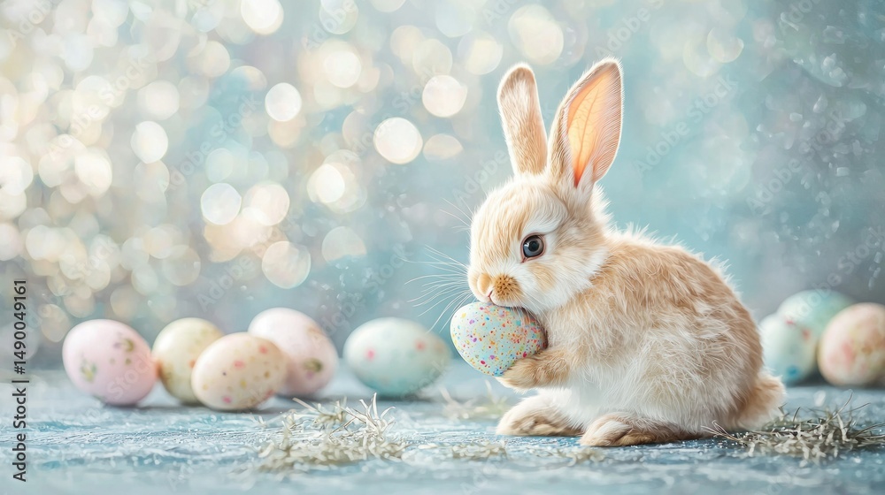 Obraz premium Baby easter bunny with egg