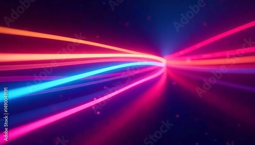 Vibrant neon light streaks on dark background, vibrant, colorful, light rays
