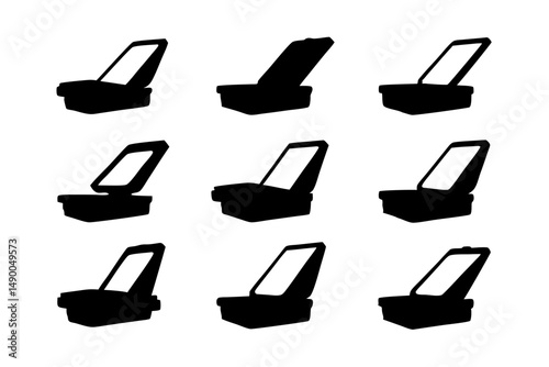 set of open scanners black silhouette vector illustration