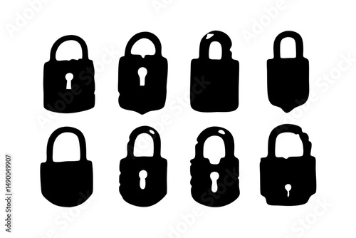 set of padlocks black silhouette vector illustration