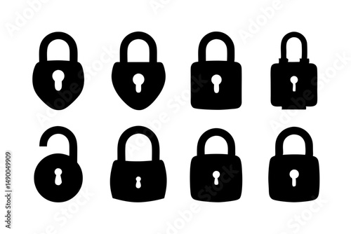 set of padlocks black silhouette vector illustration