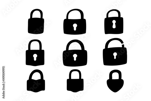 set of padlocks black silhouette vector illustration