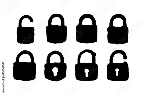 set of padlocks black silhouette vector illustration