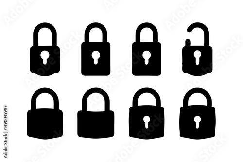 set of padlocks black silhouette vector illustration