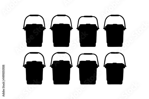 set of plastic ice chest coolers with handle black silhouette vector illustration