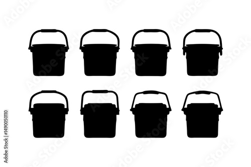 set of plastic ice chest coolers with handle black silhouette vector illustration