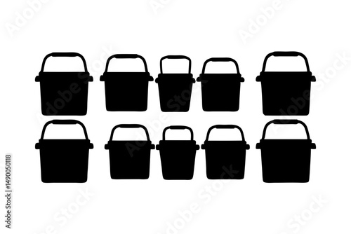 set of plastic ice chest coolers with handle black silhouette vector illustration