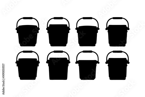 set of plastic ice chest coolers with handle black silhouette vector illustration