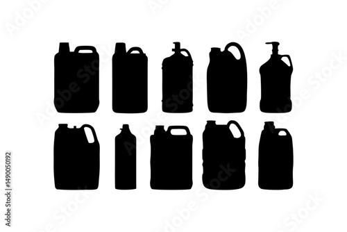 set of plastic jerrycans black silhouette vector illustration