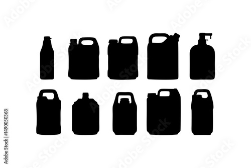 set of plastic jerrycans black silhouette vector illustration