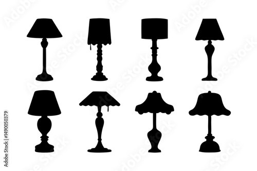 set of retro floor lamps black silhouette vector illustration