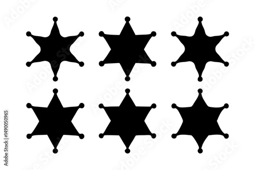 set of six-pointed star badges black silhouette vector illustration