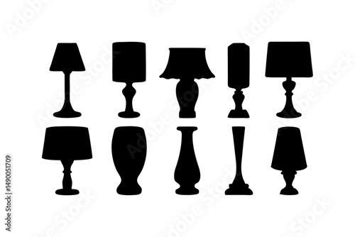 set of table lamps black silhouette vector illustration