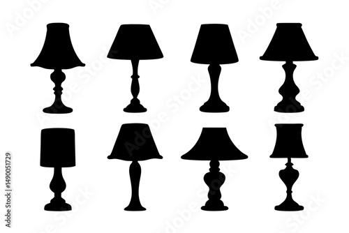 set of table lamps black silhouette vector illustration