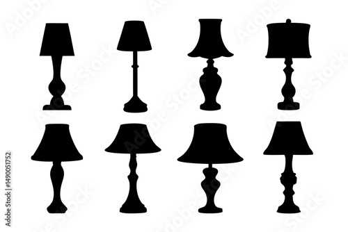 set of table lamps black silhouette vector illustration