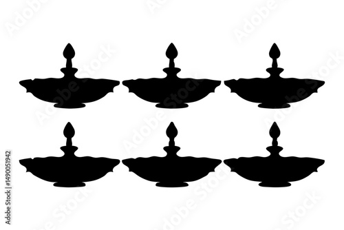 set of traditional diya lamps black silhouette vector illustration