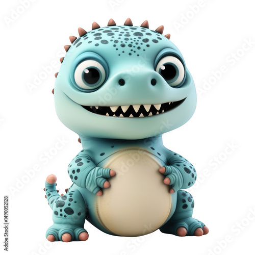Cartoon dinosaur with big eyes smiling