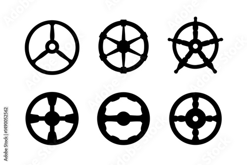 set of vehicle steering wheels black silhouette vector illustration