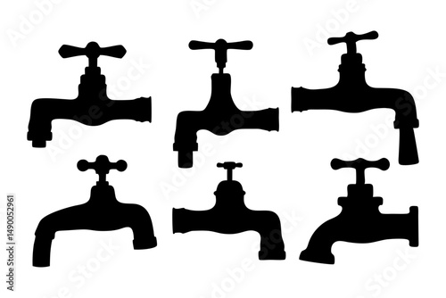 set of water taps black silhouette vector illustration