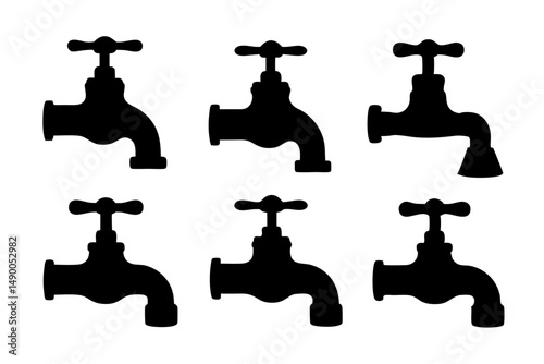 set of water taps black silhouette vector illustration