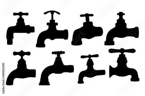 set of water taps black silhouette vector illustration