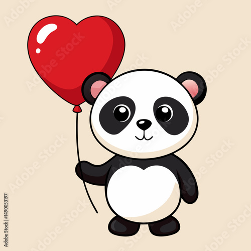Cute panda holding a heart-shaped balloon, perfect for Valentine's Day cards, gifts, and romantic designs.