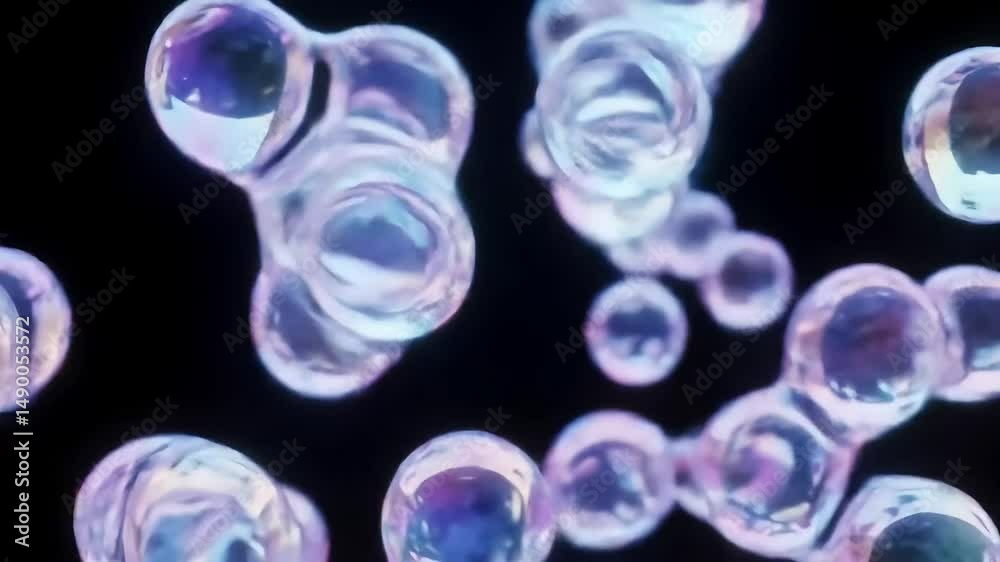 Macro view of iridescent soap bubbles floating in dark space creating an abstract background. Macro view of iridescent soap bubbles floating in dark space creating an abstract background.
