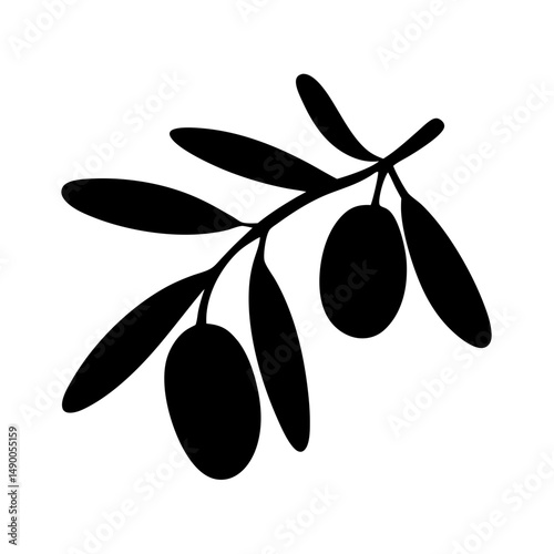 Olive branch with leaves and ripe olives black silhouette vector illustration
