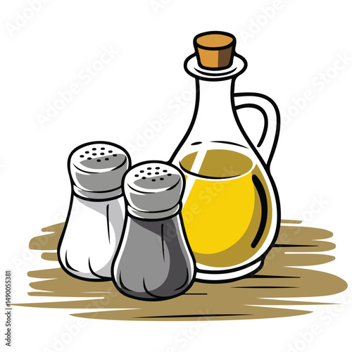 Olive oil with herbs and spices isolated vector illustration on white background