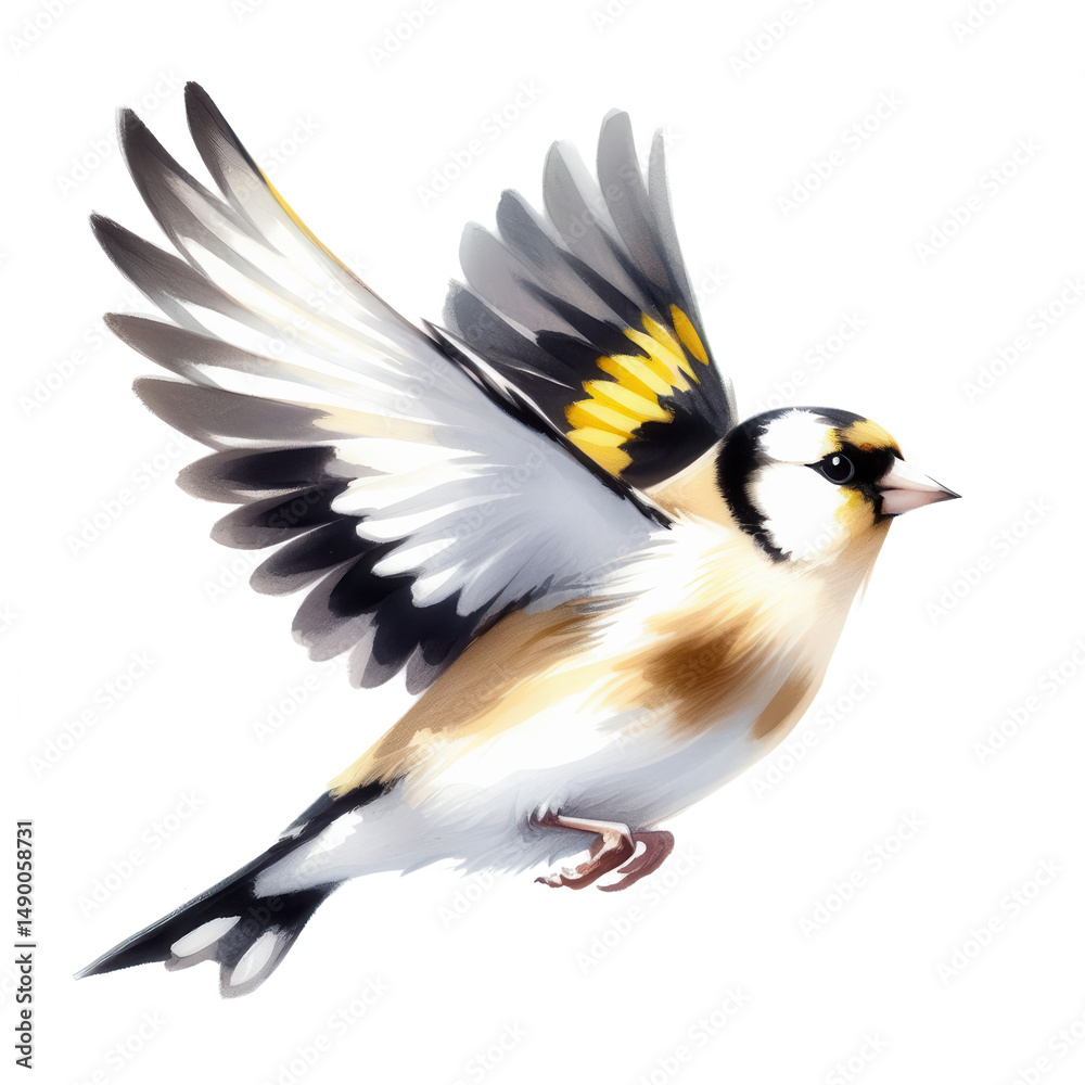 Fototapeta premium Goldfinch soars with graceful wings