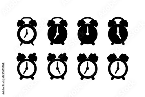 set of alarm clock icons black silhouette vector illustration