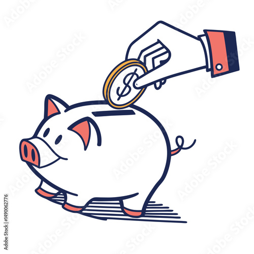 Saving money on pig bank vector. Adobe Illustrator Artwork