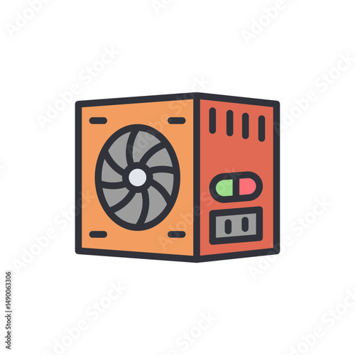 Isolated Power Supply Unit With Cooling Fan In Orange And Gray