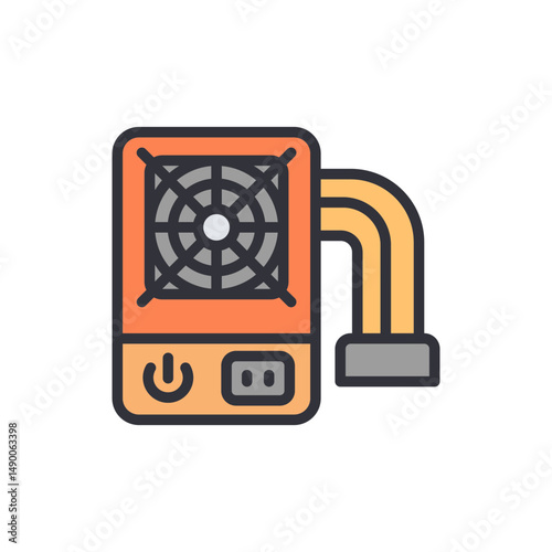 Stylized Computer Power Supply Unit With Power Cord Illustration