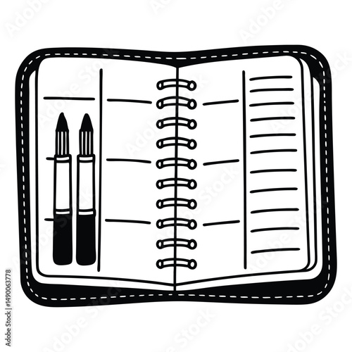 Notebook and pencil, notebook and pen vector icons illustrate blank paper design for office equipment