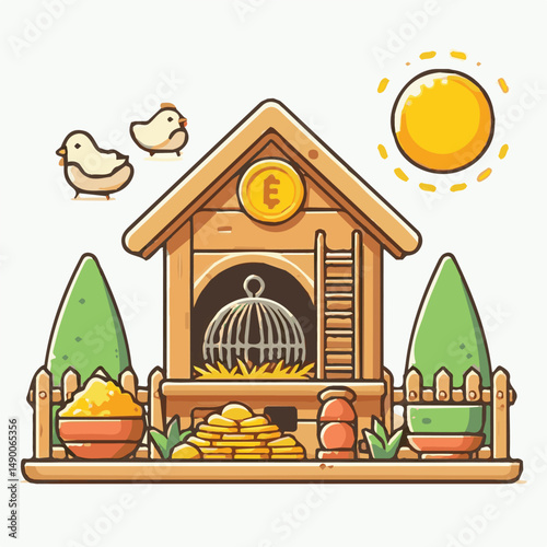 hutch, home, house, animal, wooden, pet, rabbit, background, bunny, wood, brown, farm, isolated, cage, cute, nature, fur, domestic, grass, furniture, livestock, white, illustration, small, vector, arc