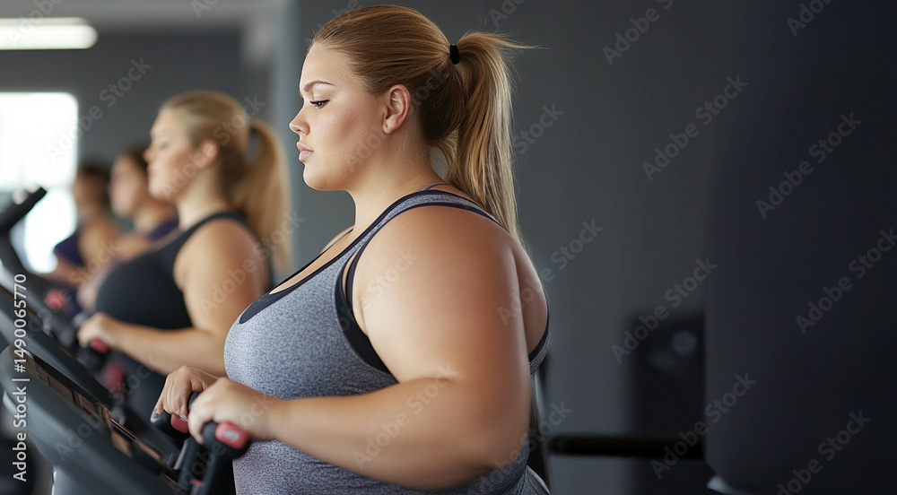 Obraz premium Plus size woman training with a personal trainer at the gym, working towards her fitness goals. Generated image