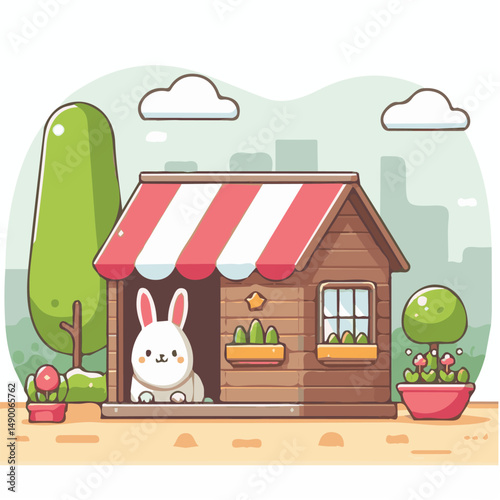 hutch, home, house, animal, wooden, pet, rabbit, background, bunny, wood, brown, farm, isolated, cage, cute, nature, fur, domestic, grass, furniture, livestock, white, illustration, small, vector, arc