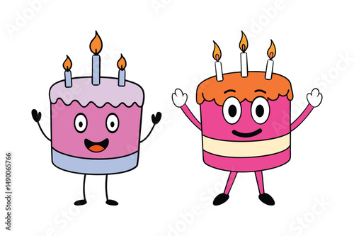Friendly Cute Cartoon cake Vector Illustration