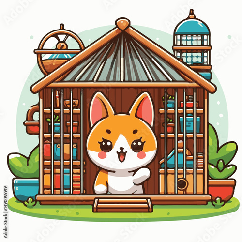 hutch, home, house, animal, wooden, pet, rabbit, background, bunny, wood, brown, farm, isolated, cage, cute, nature, fur, domestic, grass, furniture, livestock, white, illustration, small, vector, arc