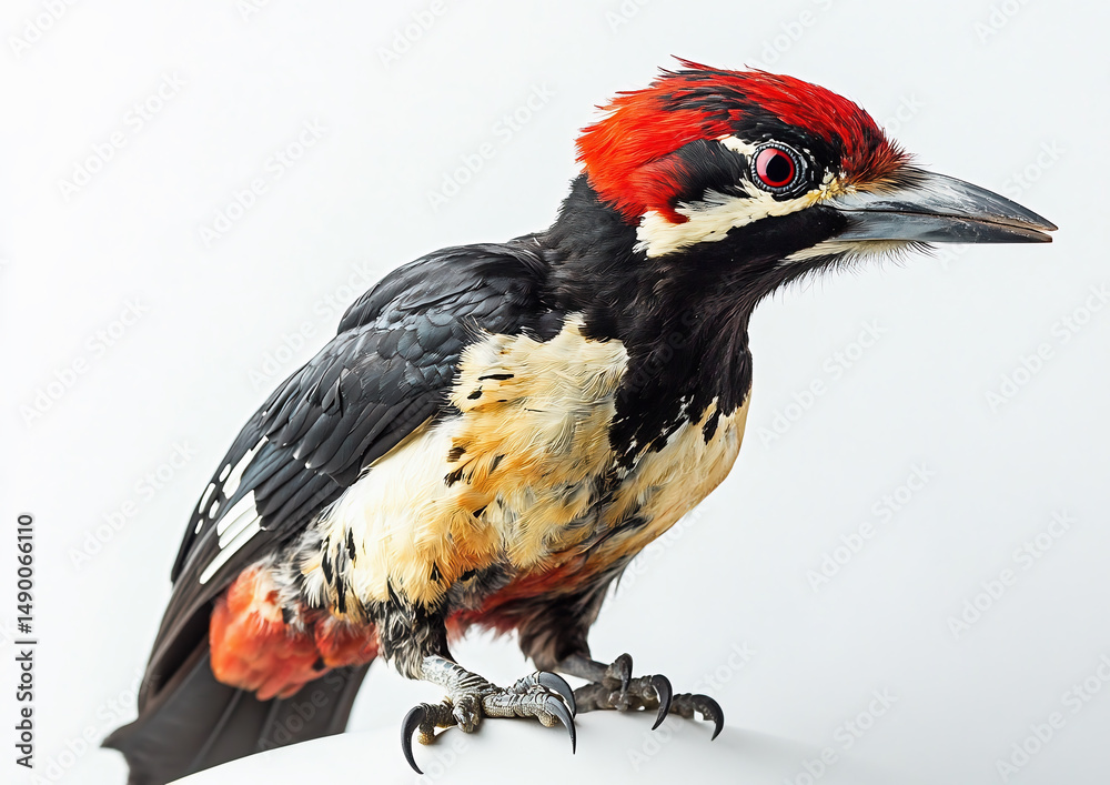 Woodpecker. Portrait of a bird on a white background.