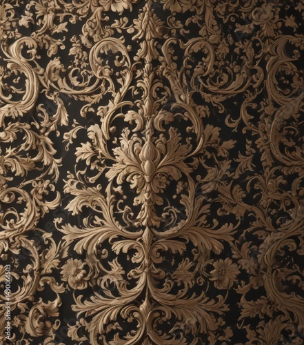 Intricate damask pattern, elegant swirls & flourishes  , gold, textile, design